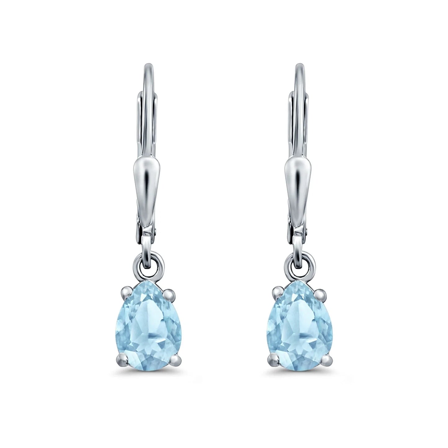 Sterling Silver Aqua Bridal Teardrop Leverback Earrings - Melchior Jewellery
