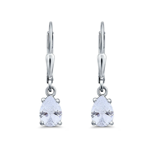 Sterling Silver Pear Shape CZ Leverback Drop Earrings - Melchior Jewellery