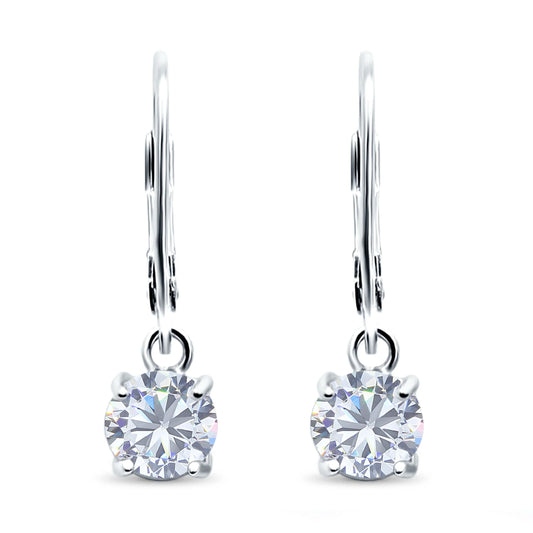 Sterling Silver Round Solitaire CZ Leverback Earrings - Melchior Jewellery