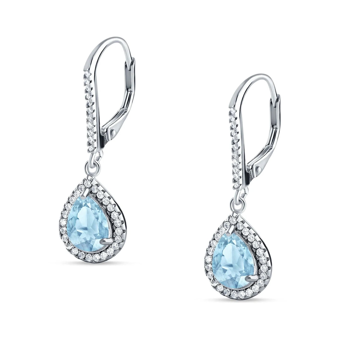 Sterling Silver Aquamarine Pear Shaped Drop Earrings
