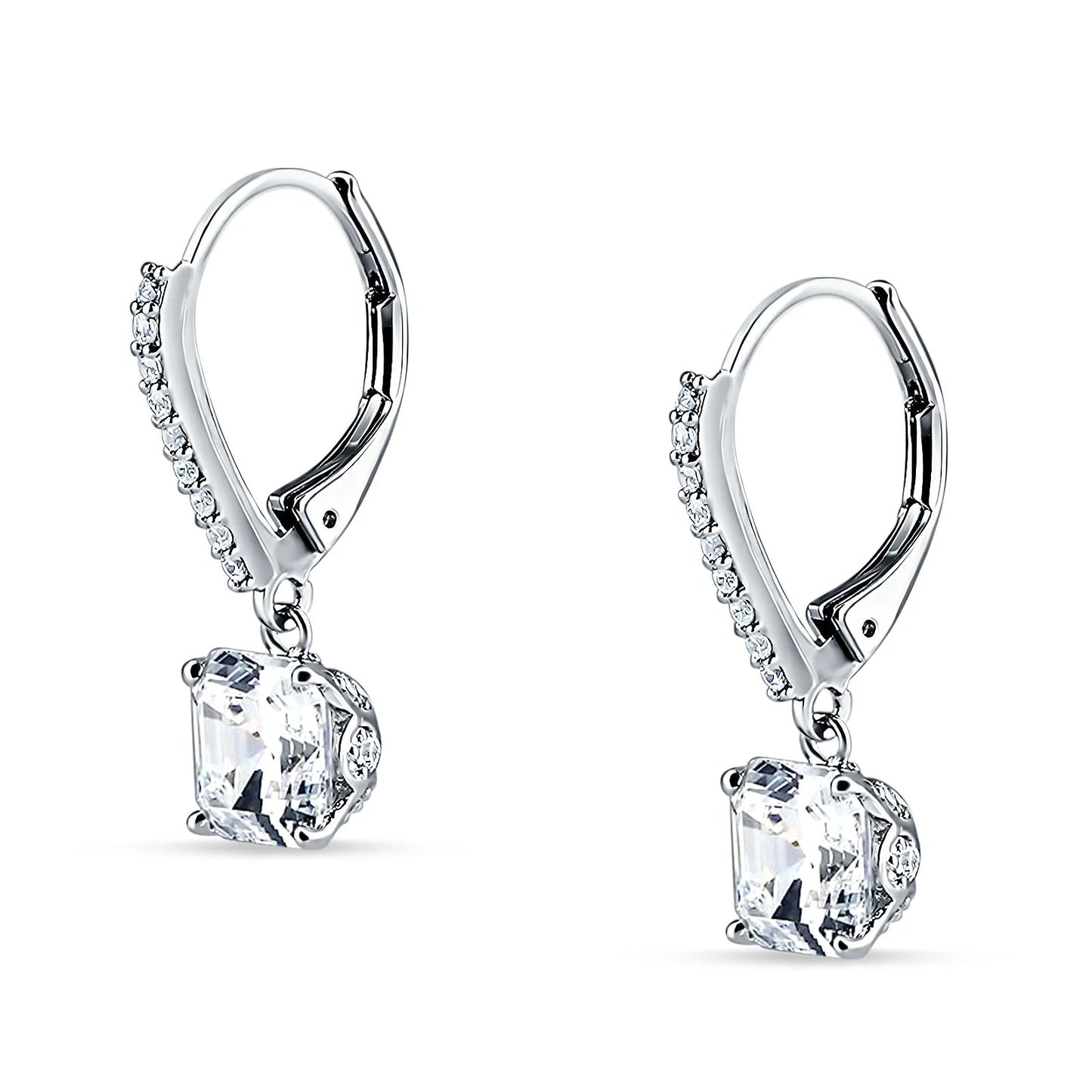 Sterling Silver Asscher Cut Cubic Zirconia Leverback Earrings - Melchior Jewellery