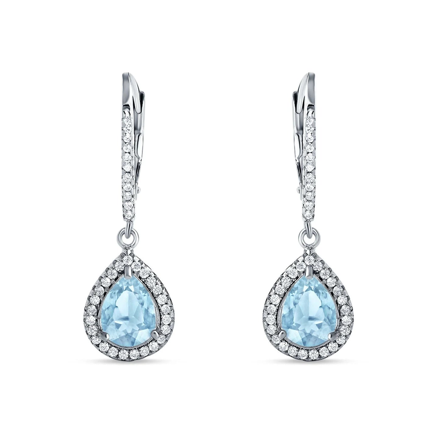 Sterling Silver Aquamarine Pear Shaped Drop Earrings