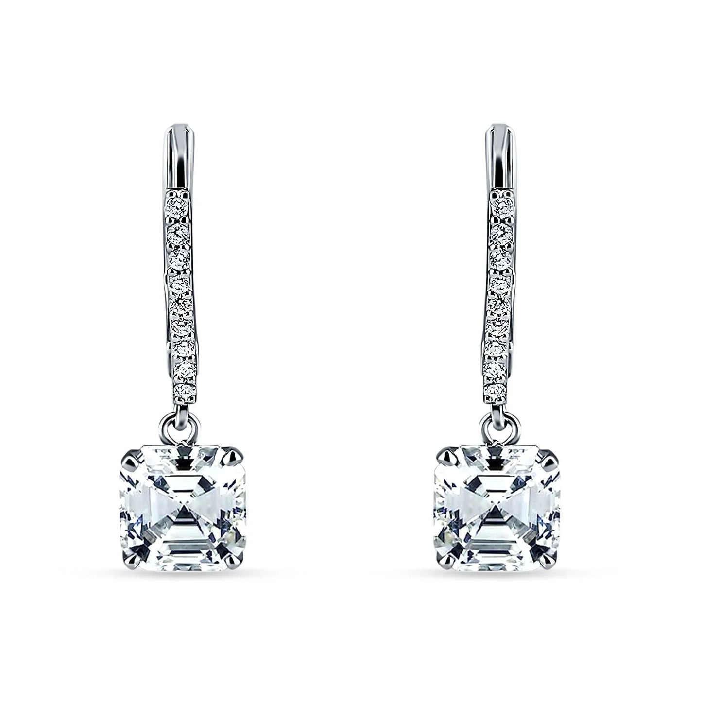 Sterling Silver Asscher Cut Cubic Zirconia Leverback Earrings - Melchior Jewellery