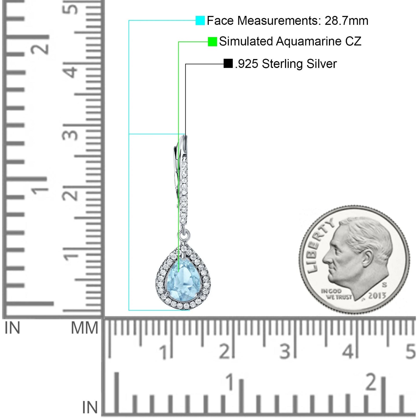 Sterling Silver Aquamarine Pear Shaped Drop Earrings