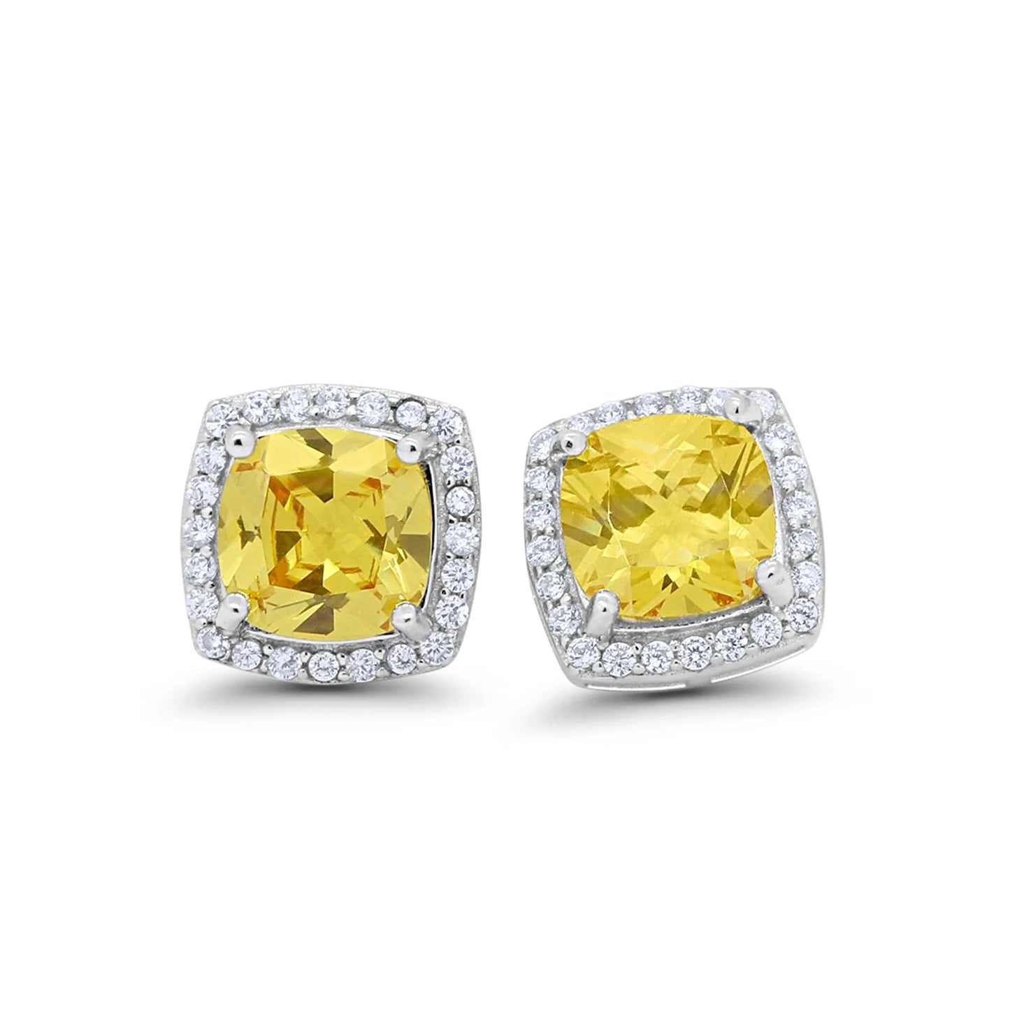 Sterling Silver Halo Bridal Yellow CZ Stud Earrings - Melchior Jewellery