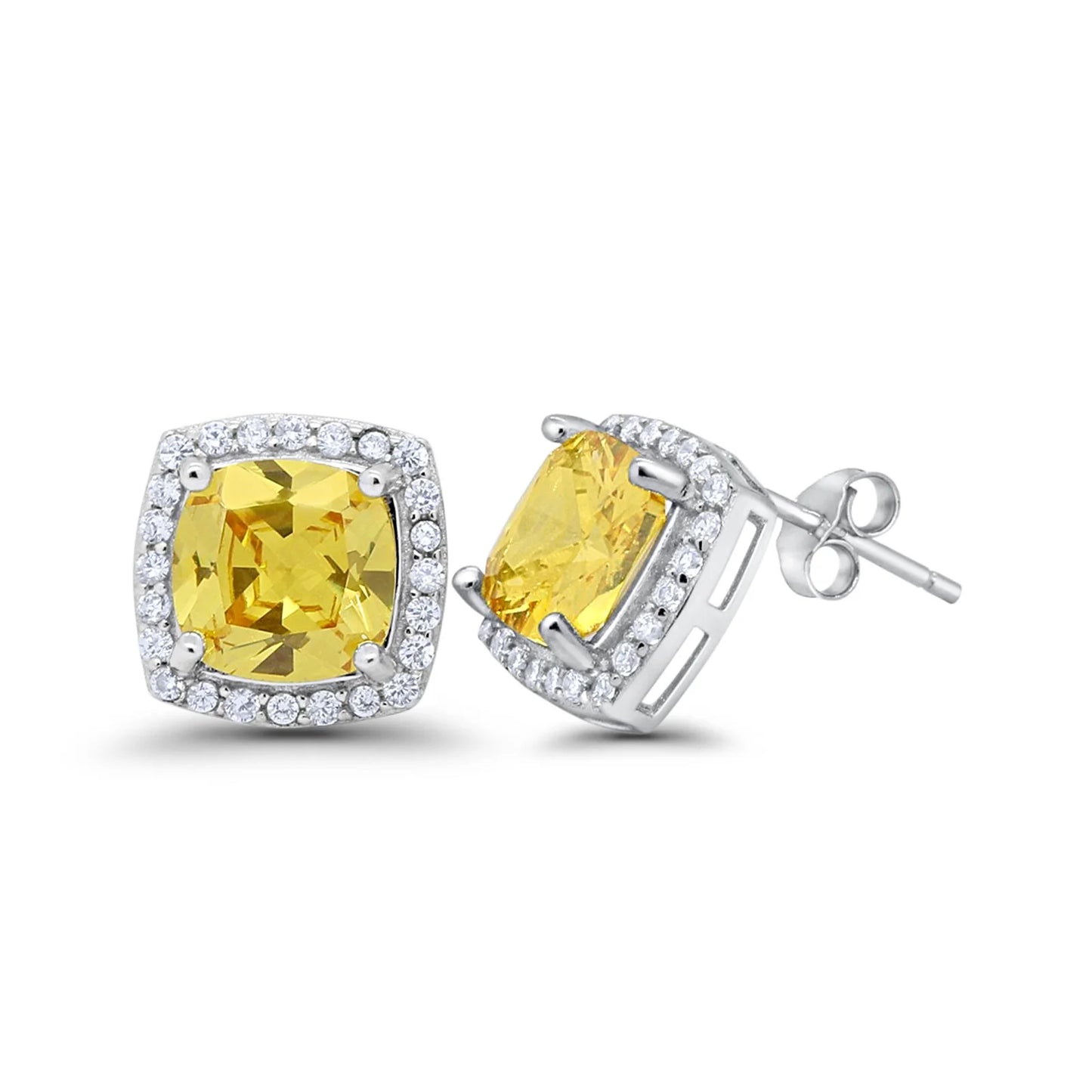 Sterling Silver Halo Bridal Yellow CZ Stud Earrings - Melchior Jewellery
