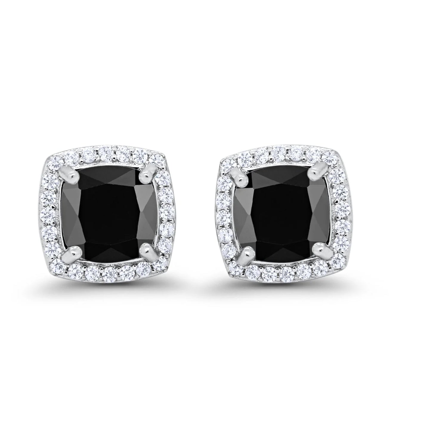 Sterling Silver Halo Bridal Black CZ Stud Earrings