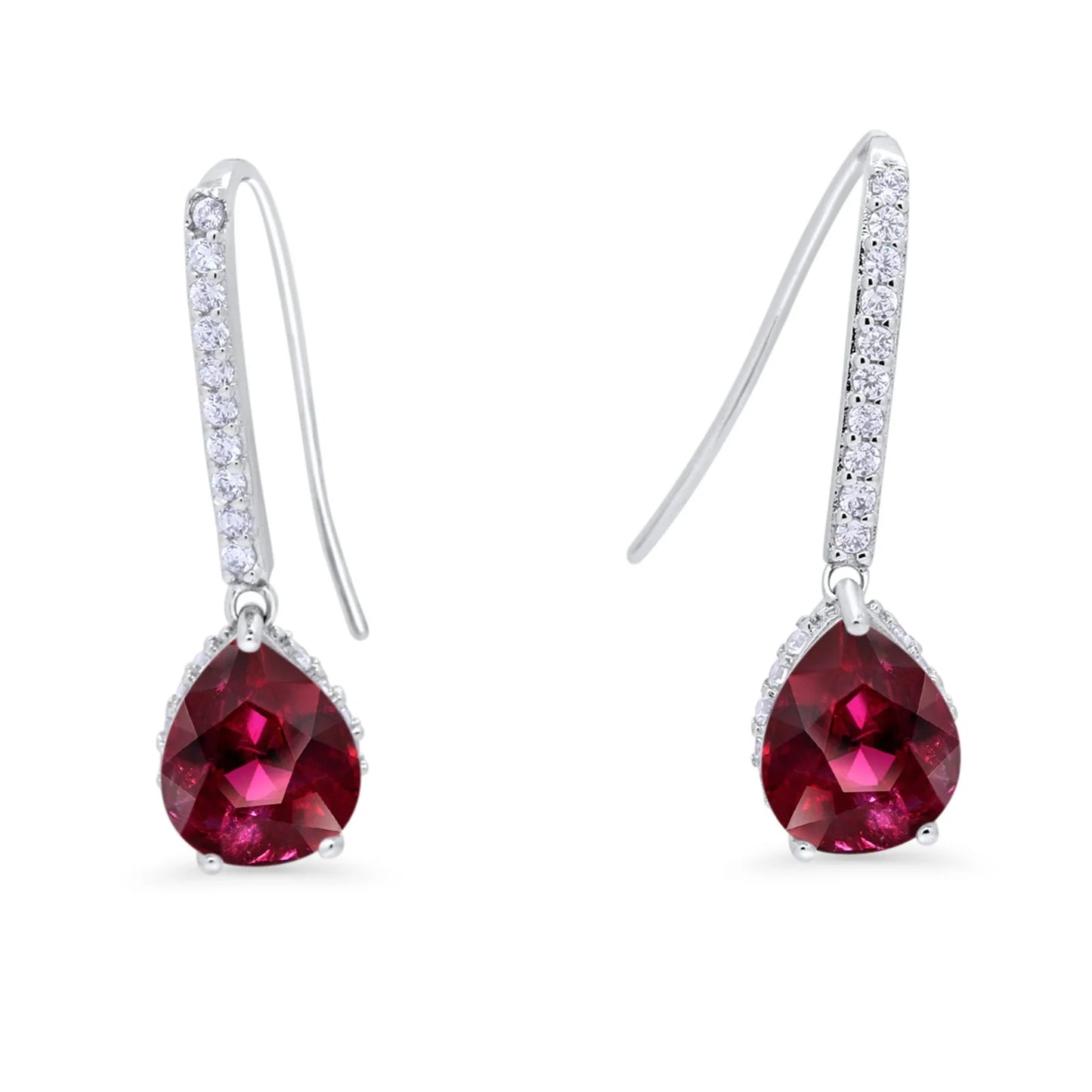 Sterling Silver Ruby Teardrop Earrings