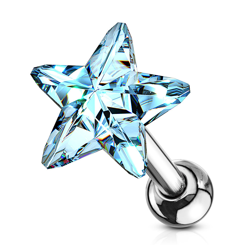 Surgical Steel Cartilage Tragus Barbell Ear Stud with Crystal Star - Choose Your Colour