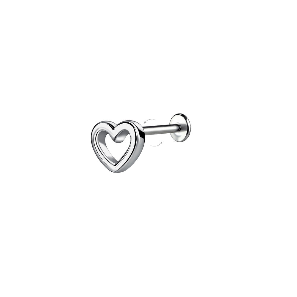 Sterling silver heart titanium labret stud for cartilage and ear piercing