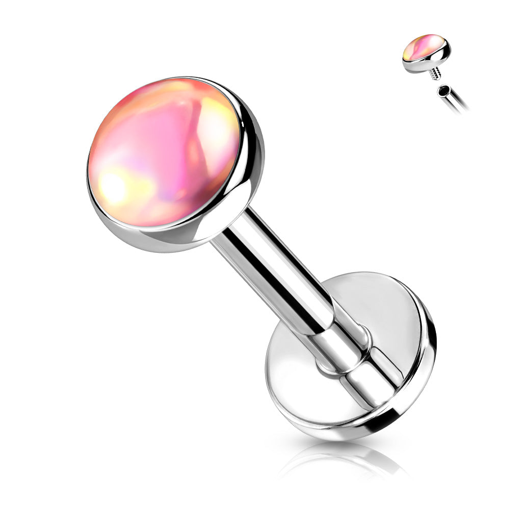 Stainless Steel Labret with Flat Back and Iridescent Stone