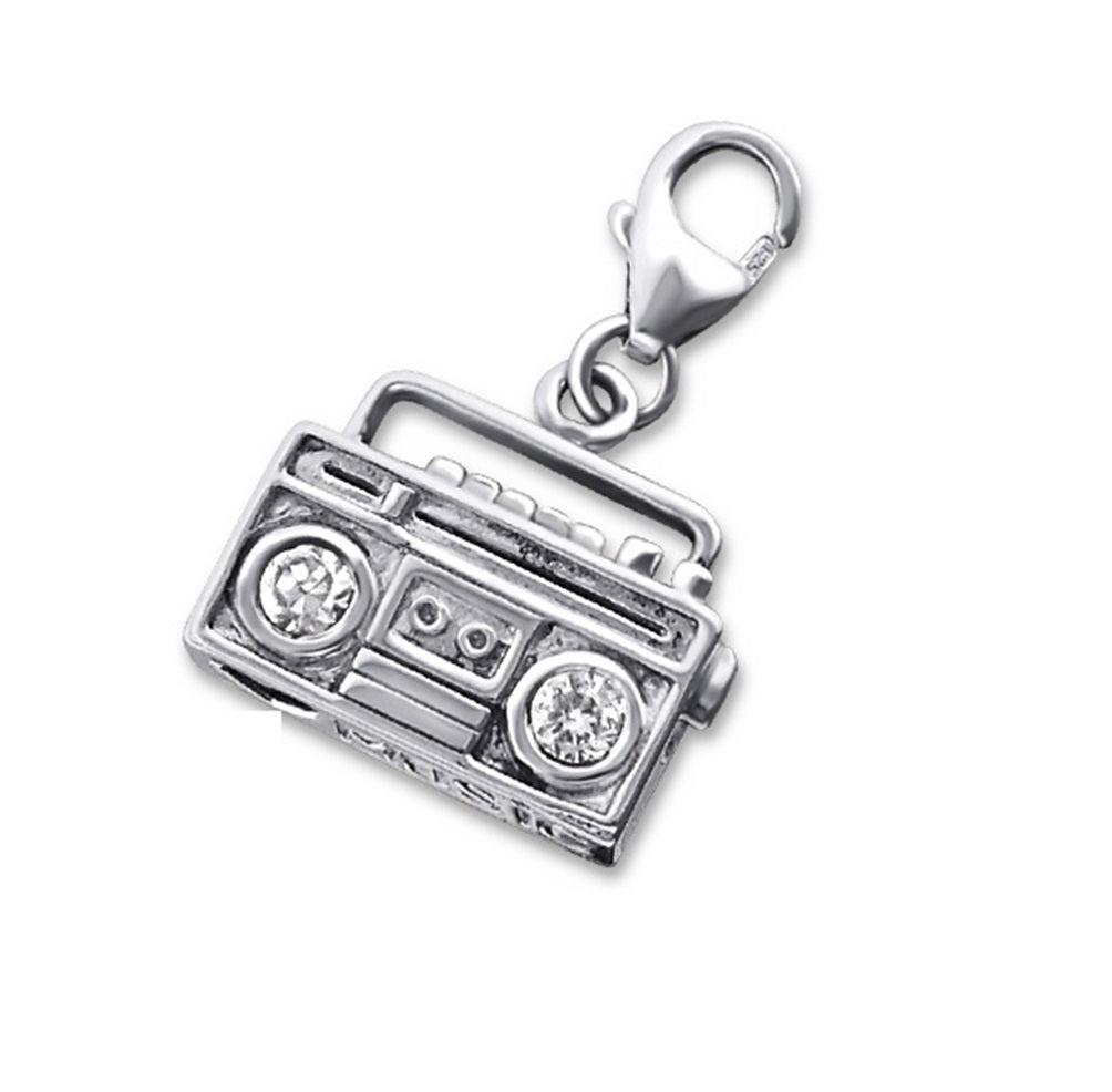 Sterling Silver 3D Boom Box Radio Cassette player Clip on Charm - Melchior Jewellery