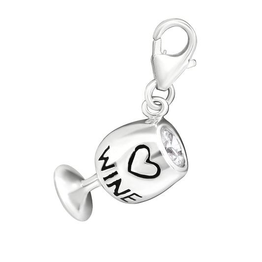 Sterling Silver White Wine CZ Clip On Charm - Melchior Jewellery