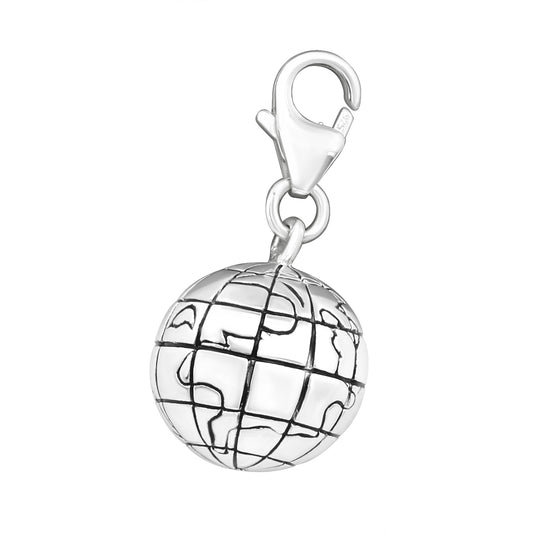 Sterling Silver World Globe Clip On Charm - Melchior Jewellery