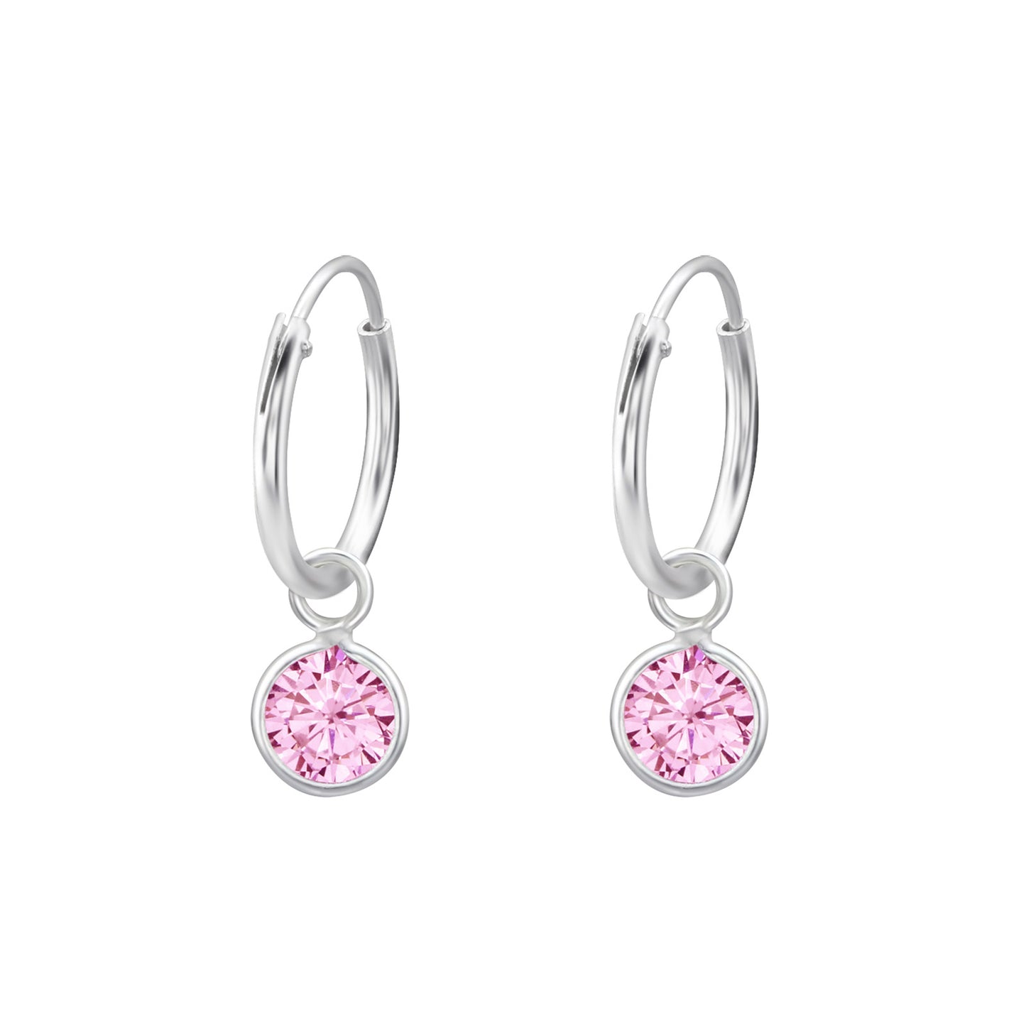 Children's Sterling Silver Pink CZ Charm Hoop Earrings - Melchior Jewellery