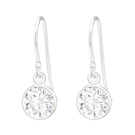 Sterling Silver 7mm CZ Round Drop Earrings - Melchior Jewellery