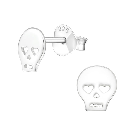 Sterling Silver Small Flat Skull Stud Earrings - Melchior Jewellery