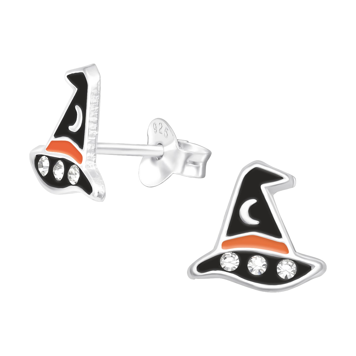 Sterling Silver Witch CZ Hat Stud Girls Earrings - Melchior Jewellery