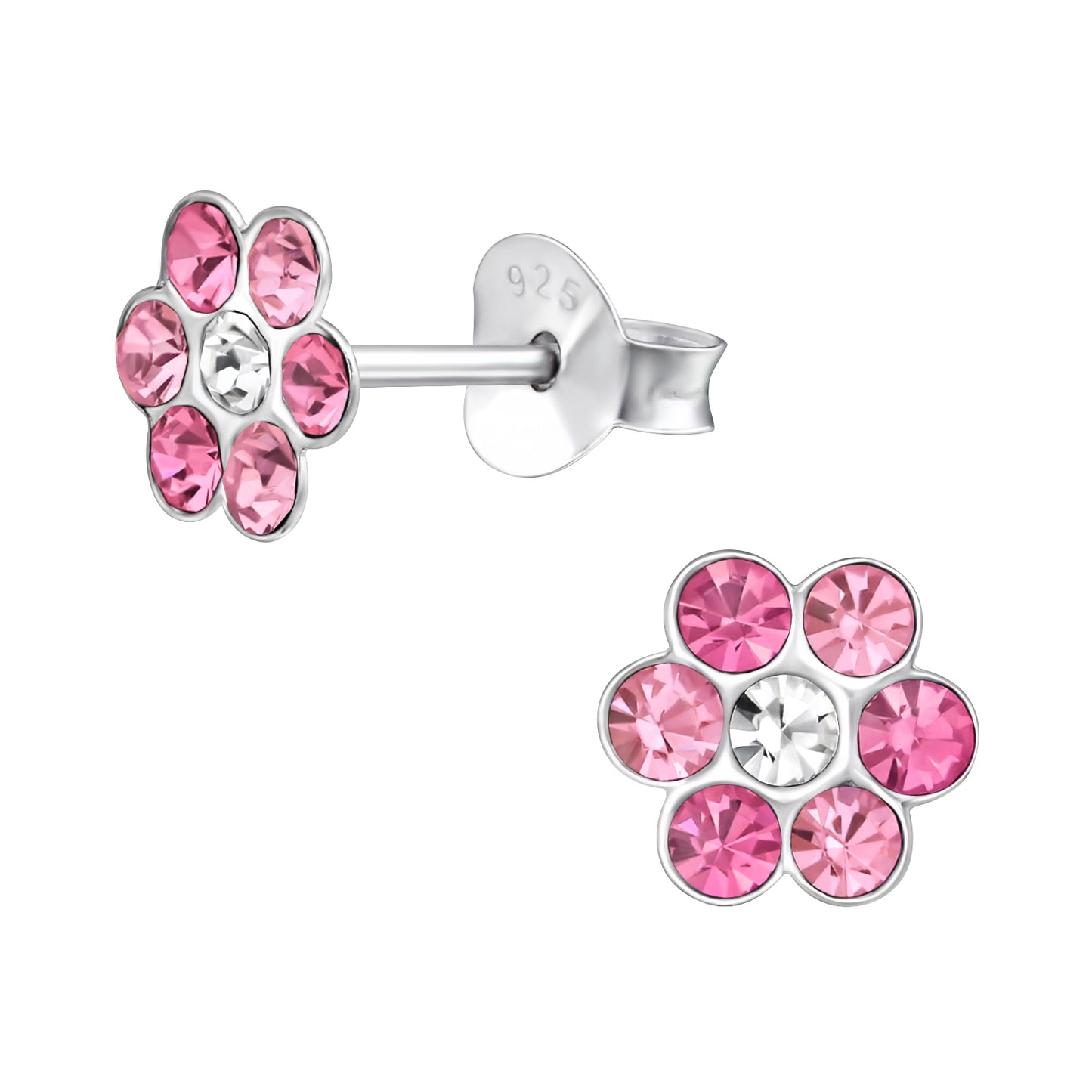 Children's Sterling Silver Crystal Flower Stud Earrings