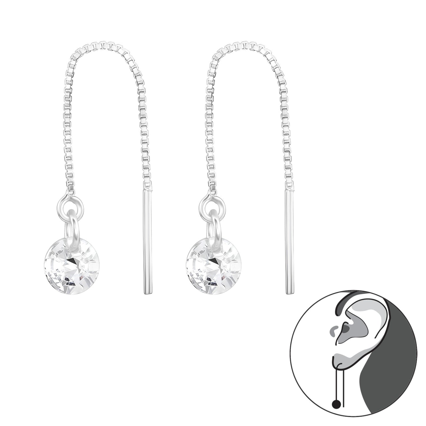 Sterling Silver Round CZ Pull Through Earrings - Melchior Jewellery