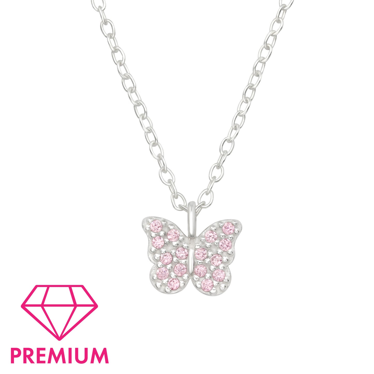 Sterling Silver Pink Butterfly Girls Necklace