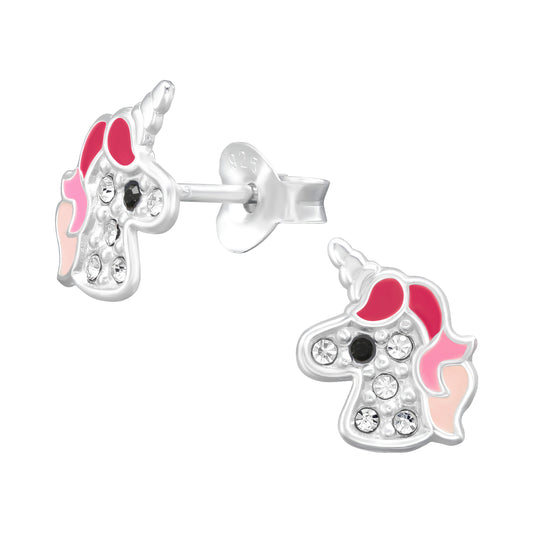 Children's Sterling Silver CZ Unicorn Stud Earrings - Melchior Jewellery