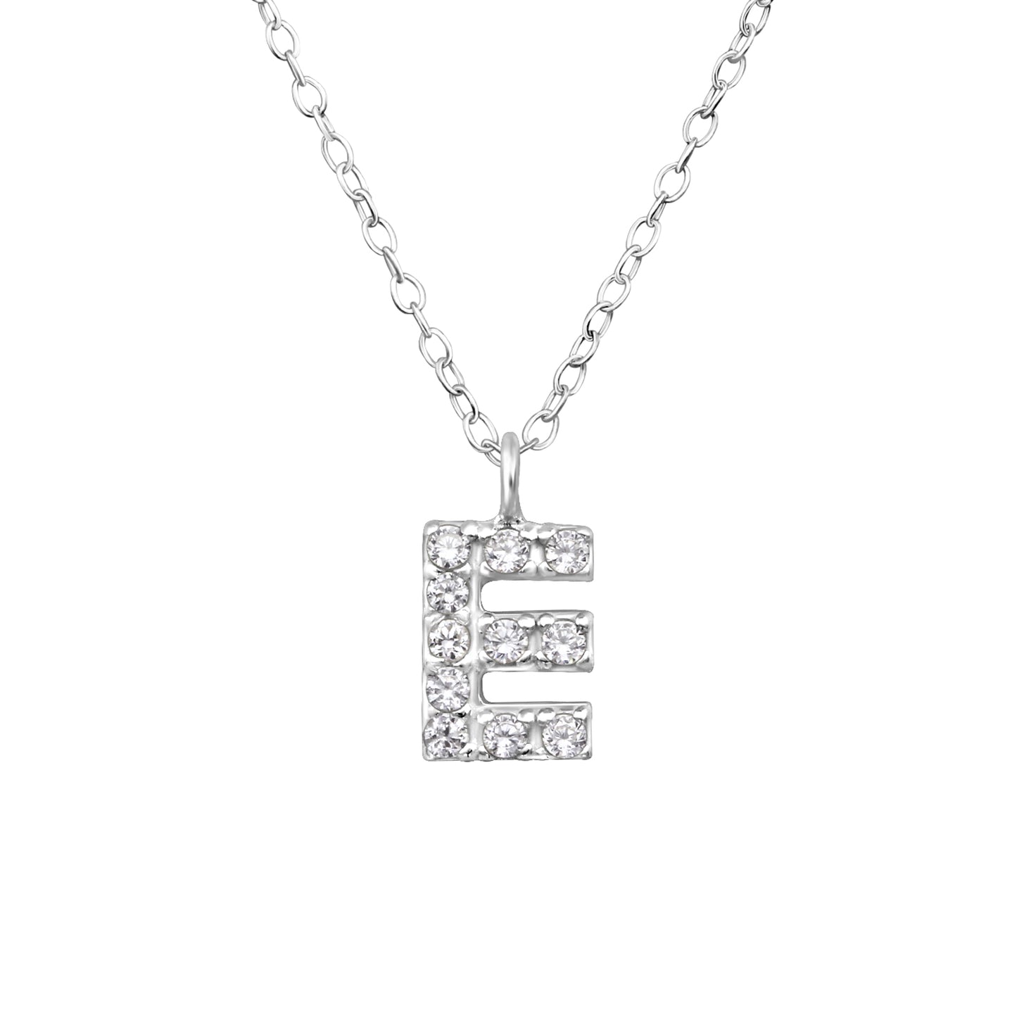 Childrens Sterling Silver CZ Letter E Initial Necklace - Melchior Jewellery