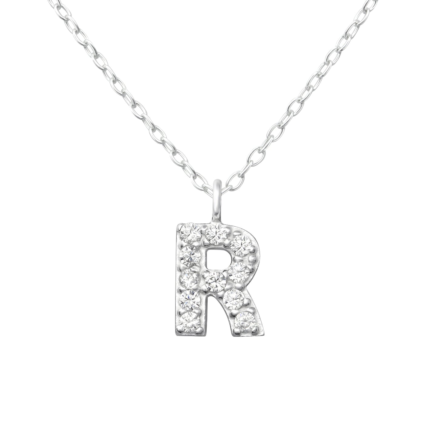 Childrens Sterling Silver CZ Letter R Initial Necklace - Melchior Jewellery