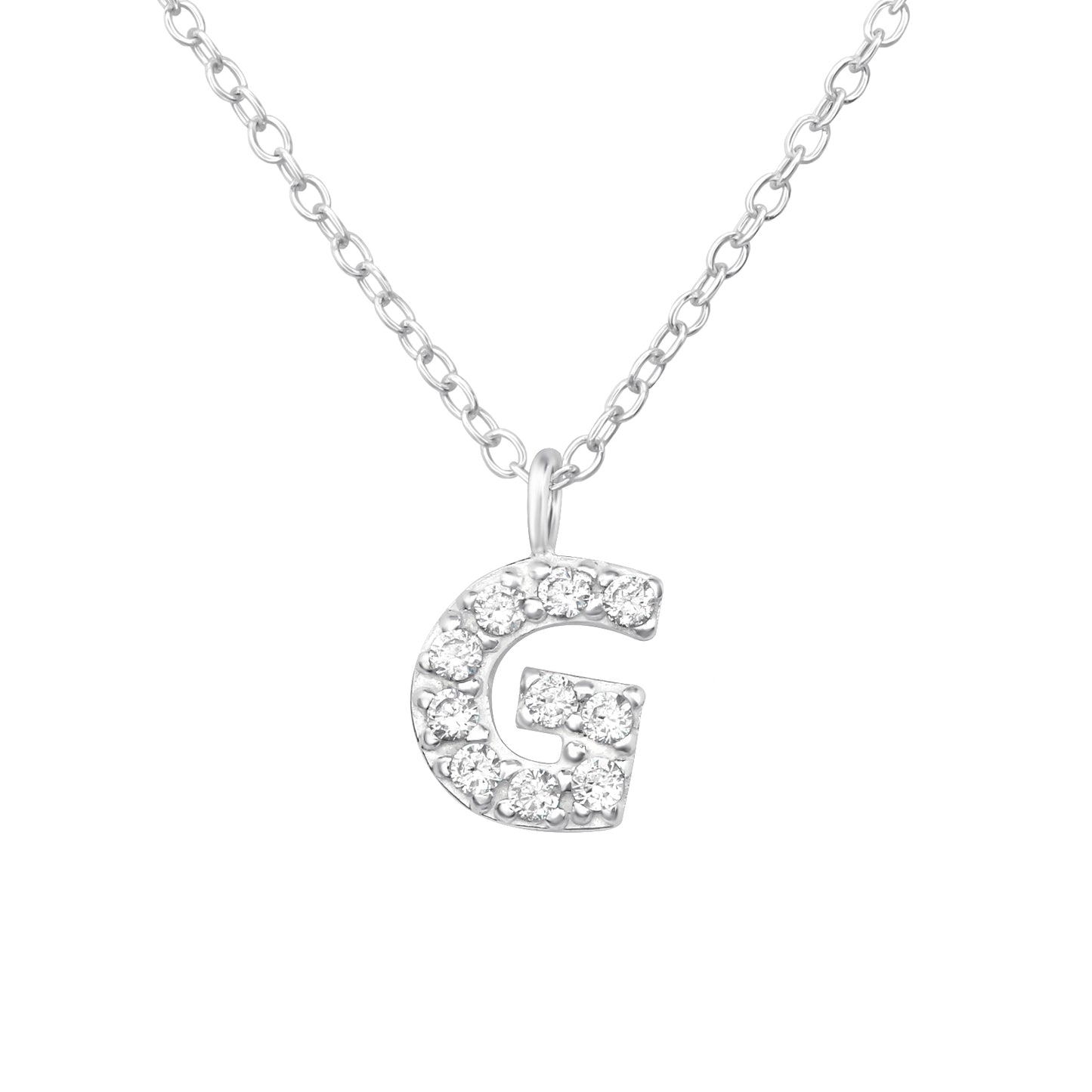 Childrens Sterling Silver CZ Letter G Initial Necklace - Melchior Jewellery