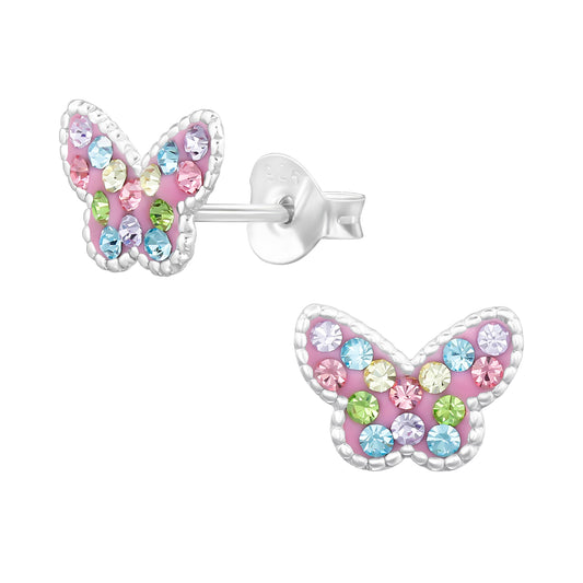 Children's Sterling Silver Crystal Butterfly Stud Earrings - Melchior Jewellery