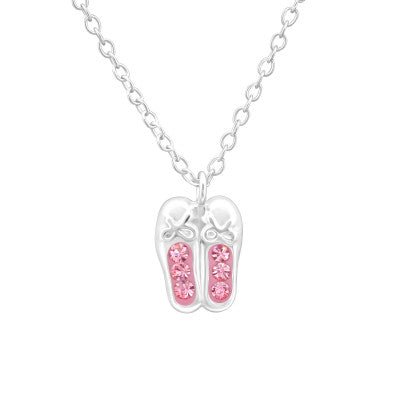 Children's Sterling Silver Pink Crystal Ballerina Shoes Necklace - Melchior Jewellery