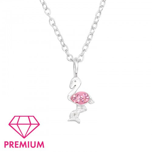 Sterling Silver Girls Crystal Flamingo Necklace - Melchior Jewellery