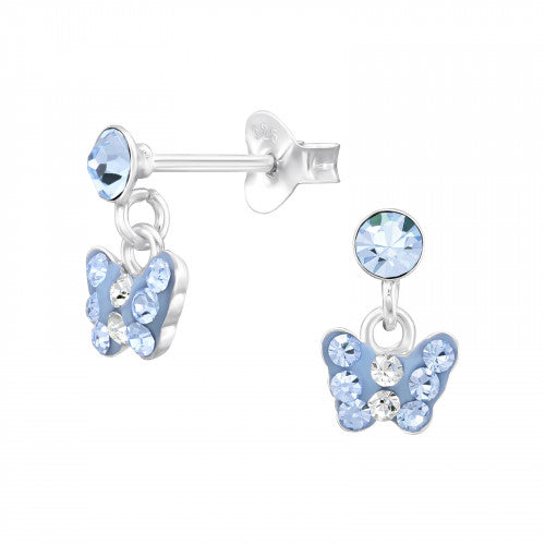 Sterling Silver Kids Girls Blue Butterfly Drop Earrings - Melchior Jewellery