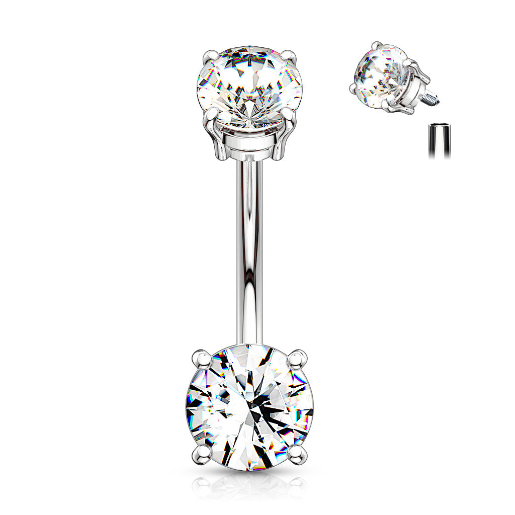 Belly Button Piercing Internally Threaded Top Double CZ Solitaire - Choose Your Colour
