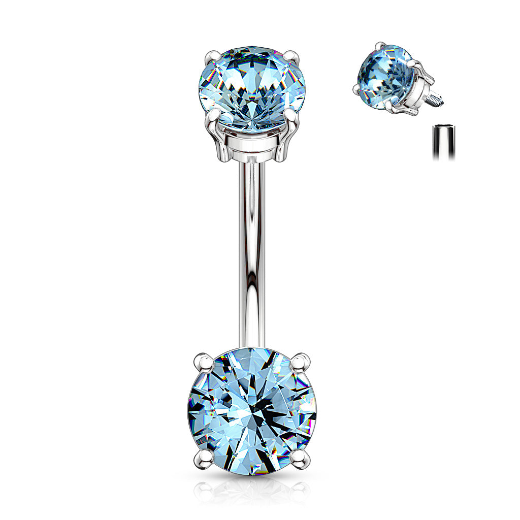 Belly Button Piercing Internally Threaded Top Double CZ Solitaire - Choose Your Colour