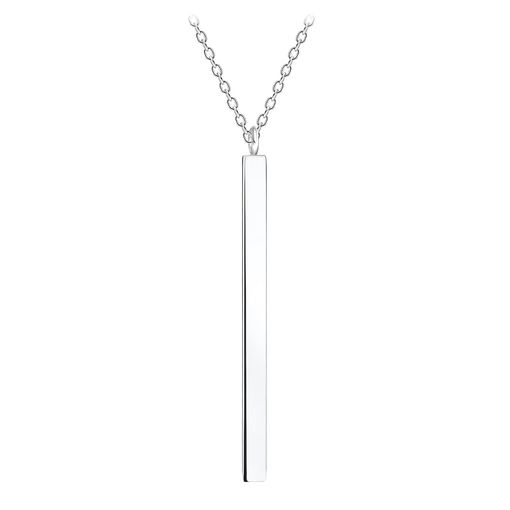 Sterling silver bar necklace with polished rectangular pendant and delicate chain