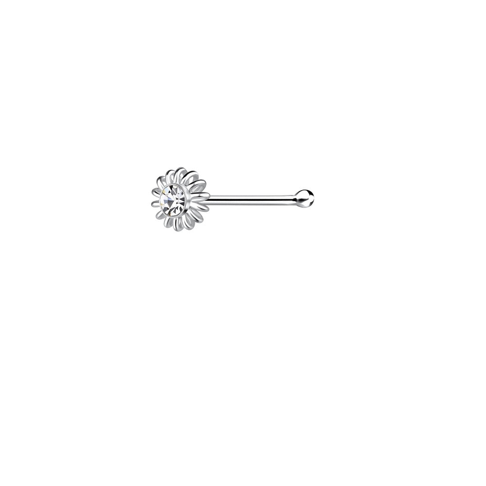 Sterling Silver Flower Crystal Nose Stud with Ball End