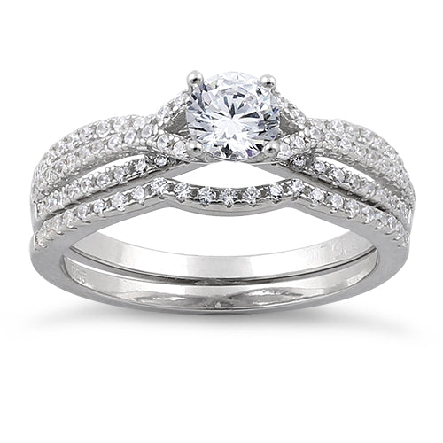 Sterling silver CZ engagement ring with matching wedding band