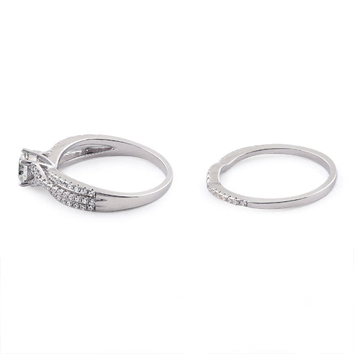 Sterling silver CZ bridal ring set close up