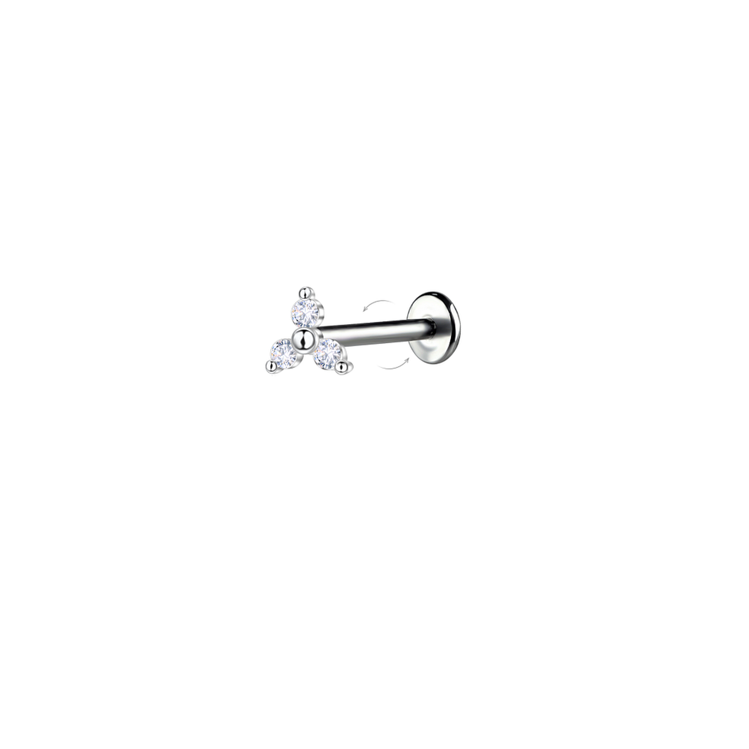 Sterling Silver Small Geometric Labret Stud with Crystals - Melchior Jewellery