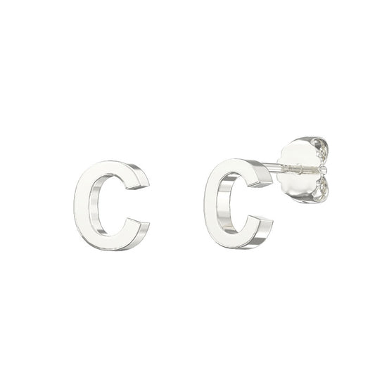 Sterling Silver Alphabet Letter C Stud Earrings - Melchior Jewellery