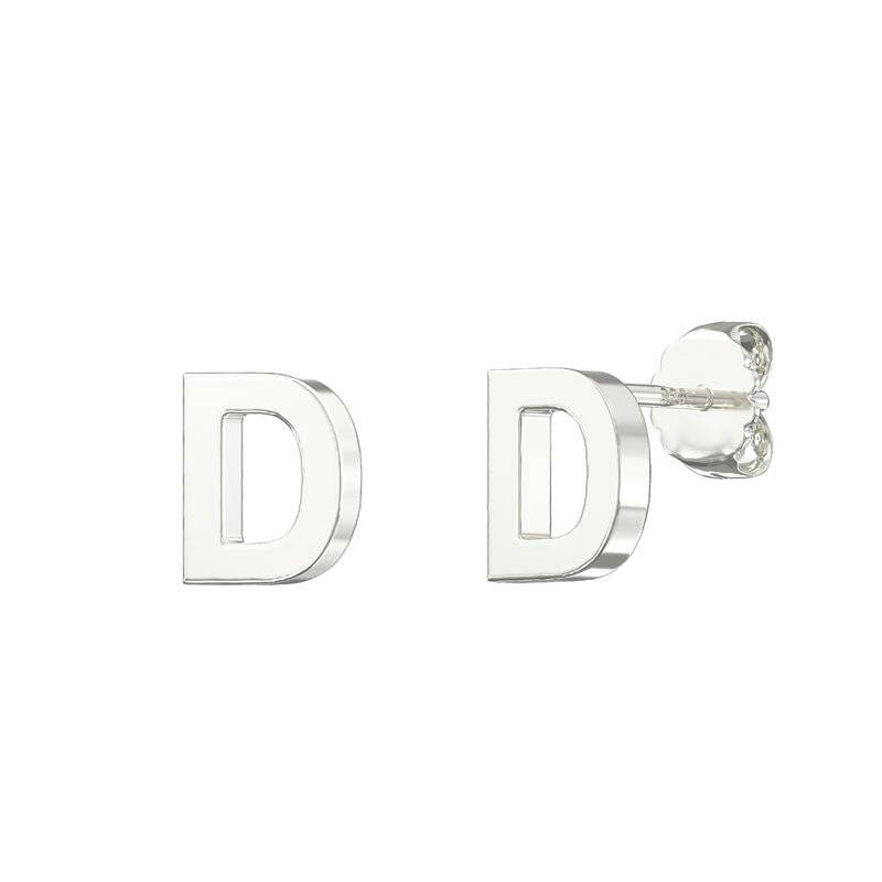 Sterling Silver Alphabet Letter D Stud Earrings - Melchior Jewellery