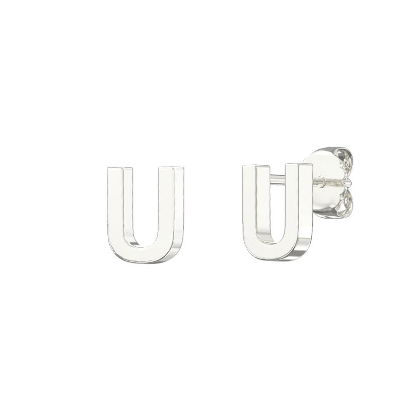 Sterling Silver Alphabet Letter U Stud Earrings - Melchior Jewellery