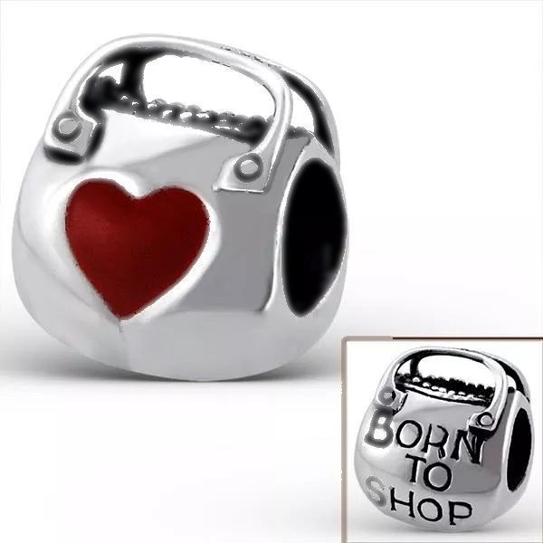 Sterling Silver "Born To Shop" Handbag Charm Bead - Melchior Jewellery
