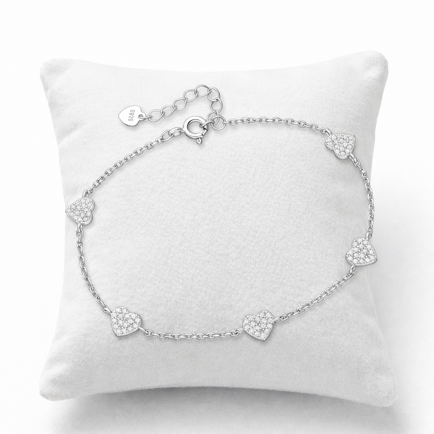 Melchior Jewellery love heart charm bracelet silver with sparkling heart charms on delicate chain