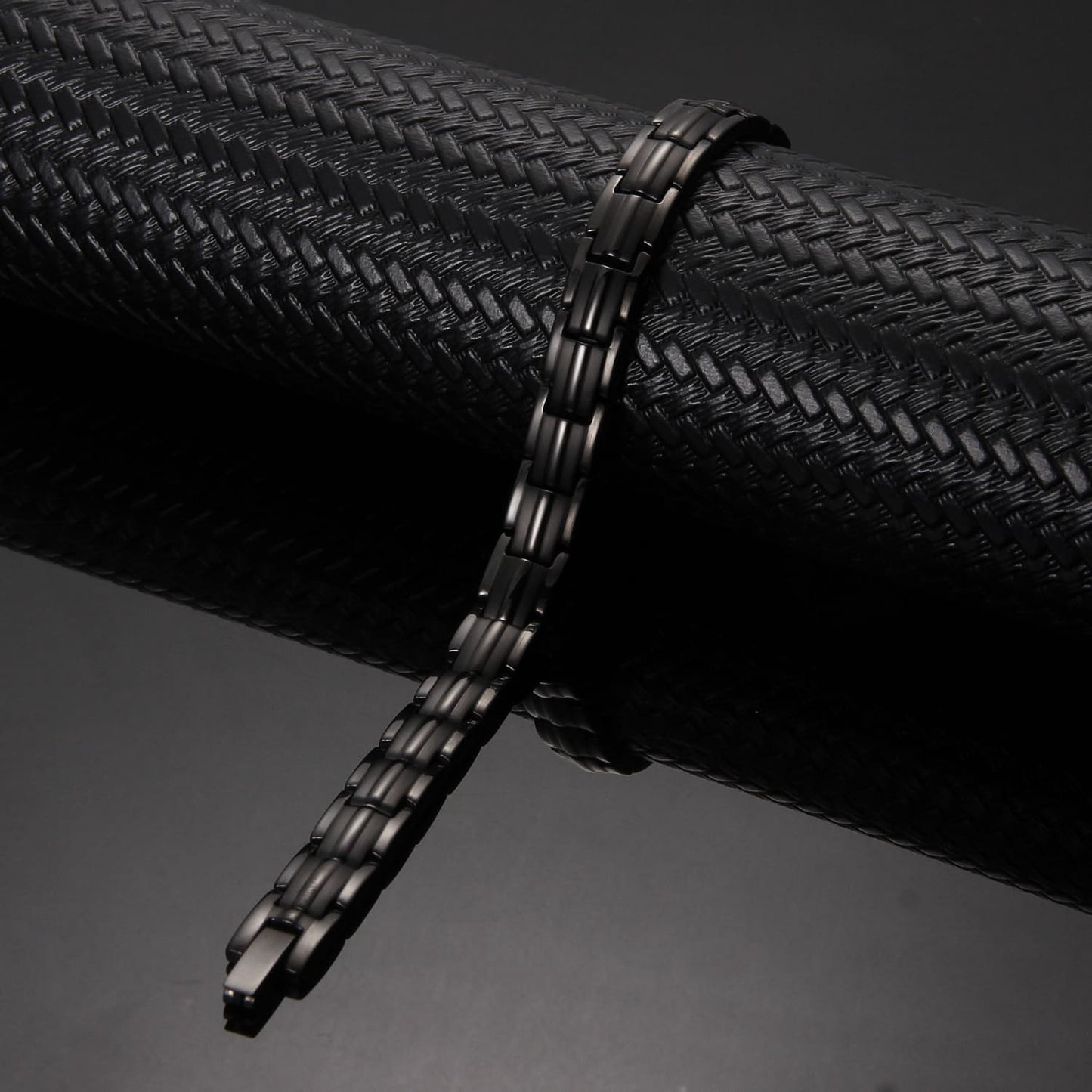Ladies Titanium Magnetic Bracelet in sleek black finish, designed for bio energy wellness with 4-in-1 elements. Stylish and durable jewellery piece.