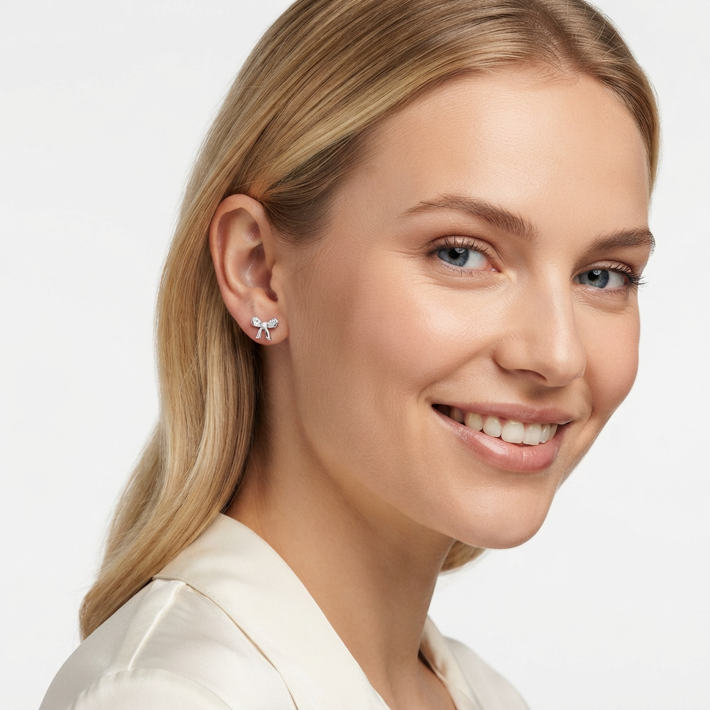Dainty Sterling Silver CZ Pearl Bow Earrings
