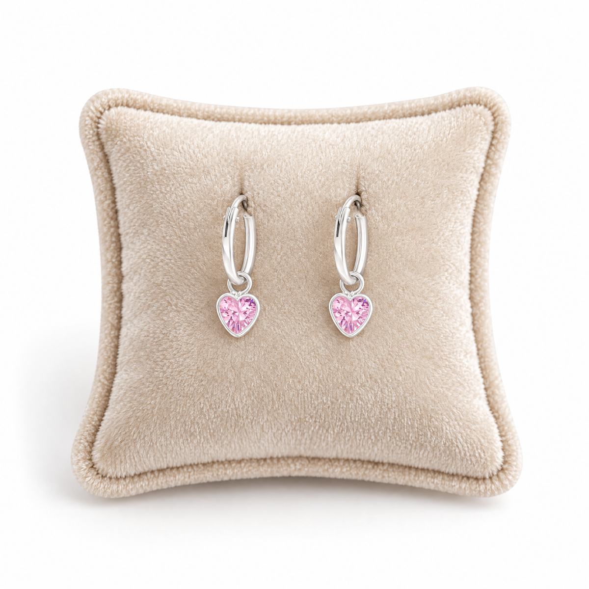Girls Sterling Silver Pink Heart CZ Hoop Earrings - Melchior Jewellery