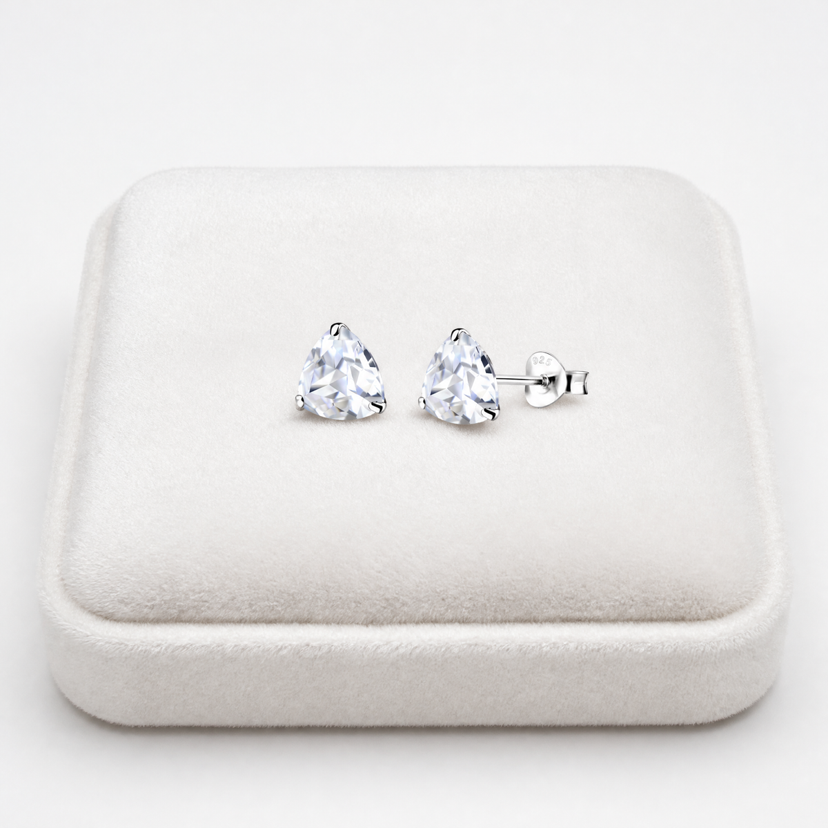 Sterling Silver Trillion Cut CZ Stud Earrings 8mm on Lux Jewellery Cushion