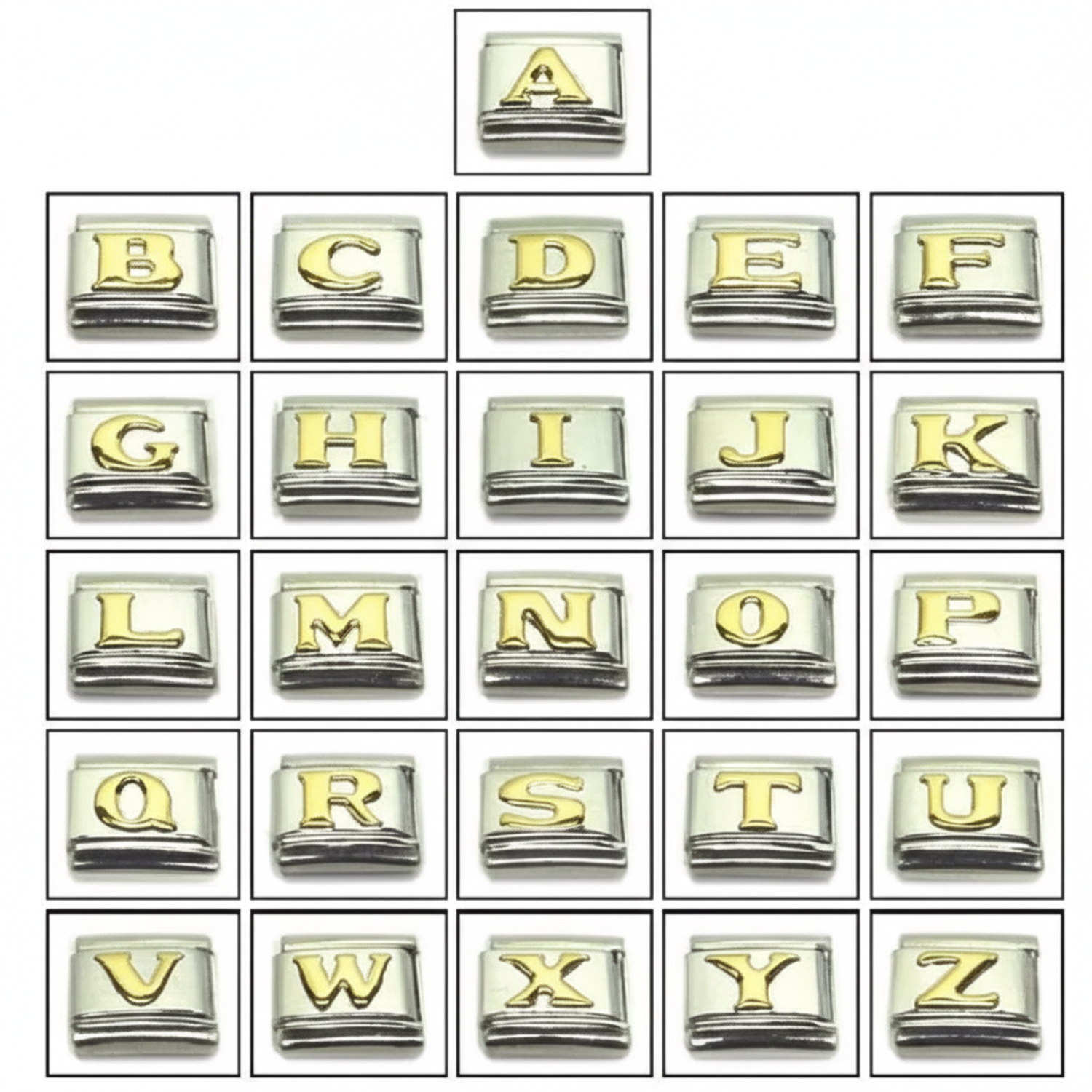 Steel Italian Charms A-Z Gold Letters - Melchior Jewellery